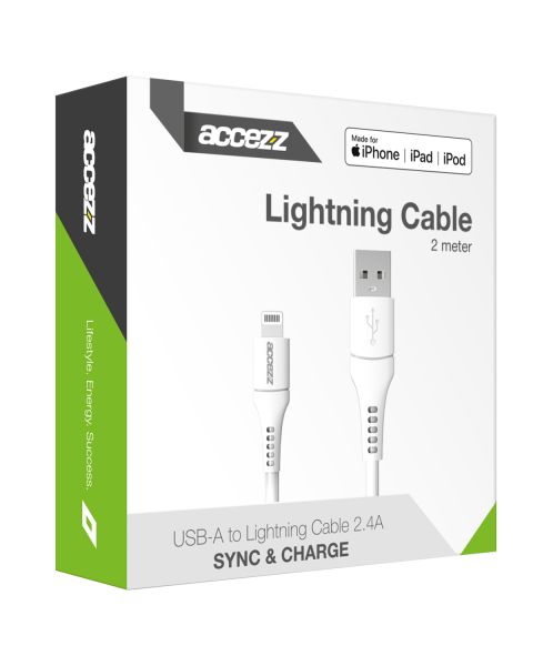 MFI-zertifiziertes Lightning- auf USB-Kabel - 2 m - Weiß