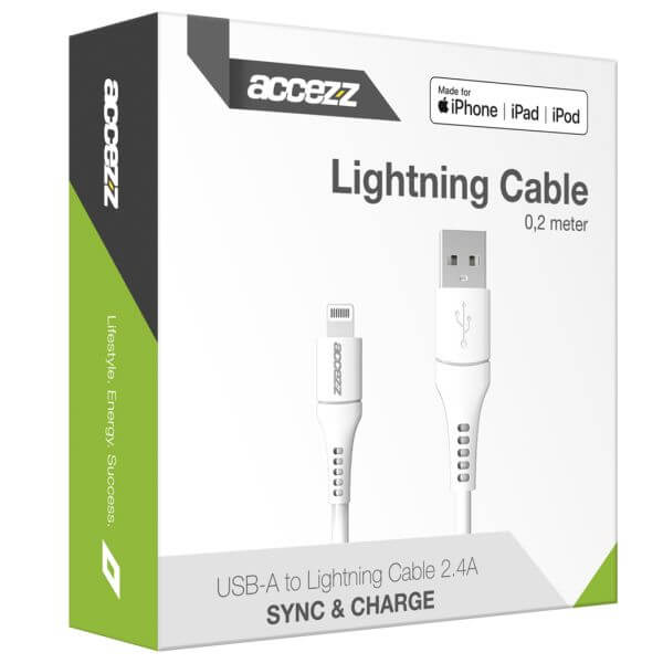 MFI-zertifiziertes Lightning- auf USB-Kabel - 0,2 m - Weiß