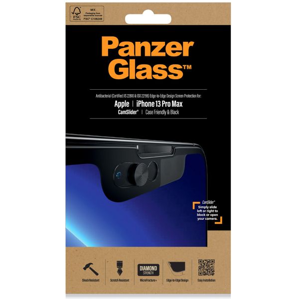 PanzerGlass CamSlider™ Anti-Bacterial Case Friendly Screenprotector iPhone 13 Pro Max - Zwart
