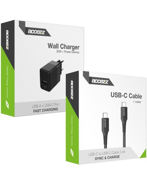 Wand-Ladegerät mit USB-C- auf USB-C-Kabel - Ladegerät - 20 Watt - 1 m - Schwarz