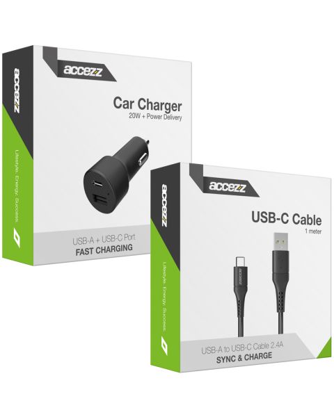 Accezz Car Charger met Micro-USB naar USB kabel - Autolader - 20 Watt - 1 meter - Zwart / Schwarz / Black