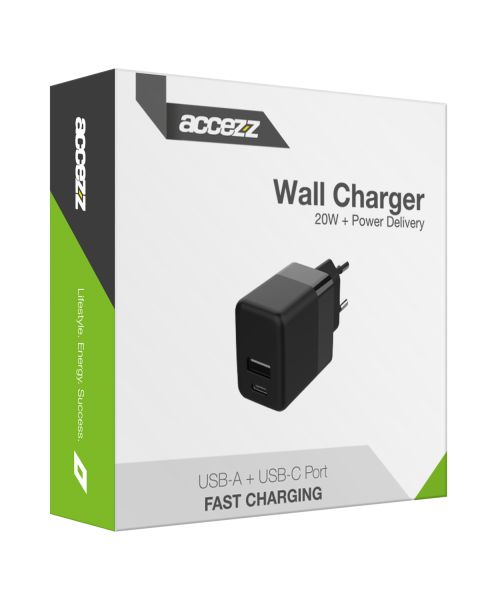 Wandladegerät - Ladegerät - USB-C- und USB-Anschluss - Power Delivery - 20 Watt - Schwarz