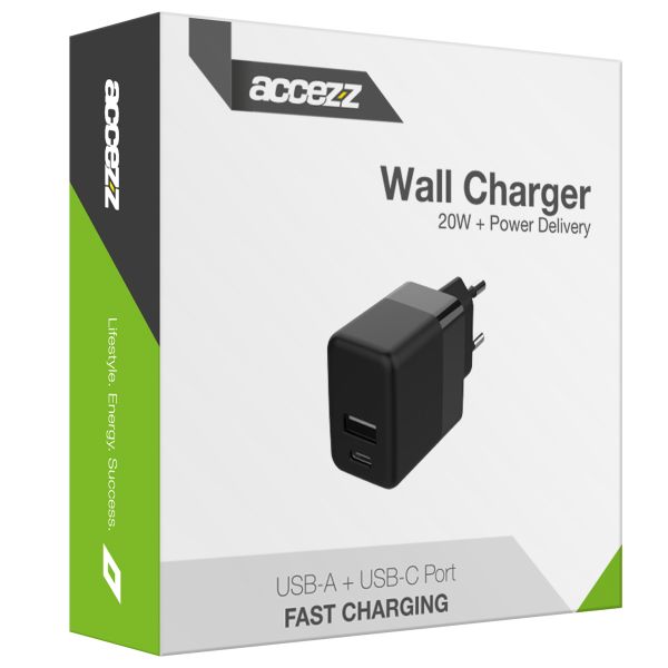 Wandladegerät - Ladegerät - USB-C- und USB-Anschluss - Power Delivery - 20 Watt - Schwarz