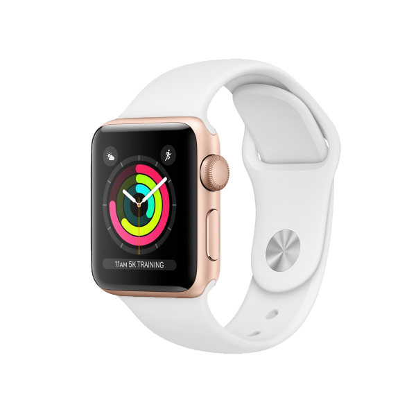 Refurbished Apple Watch Serie 3 | 38mm | Aluminium Gold | Weißes Sportarmband | GPS | WiFi
