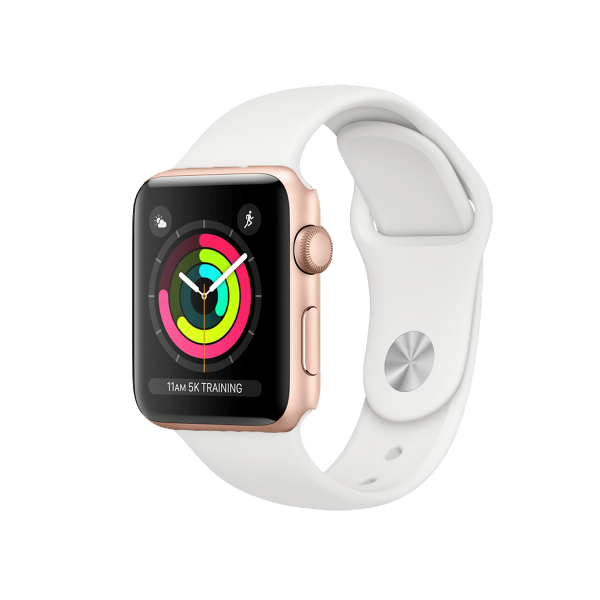 Refurbished Apple Watch Serie 3 | 42mm | Aluminium Gold | Weißes Sportarmband | GPS | WiFi