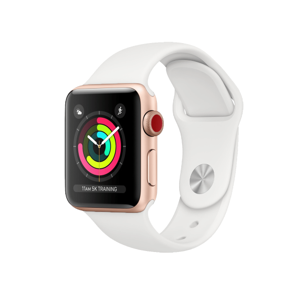 Refurbished Apple Watch Serie 3 | 38mm | Aluminium Gold | Weißes Sportarmband | GPS | WiFi + 4G