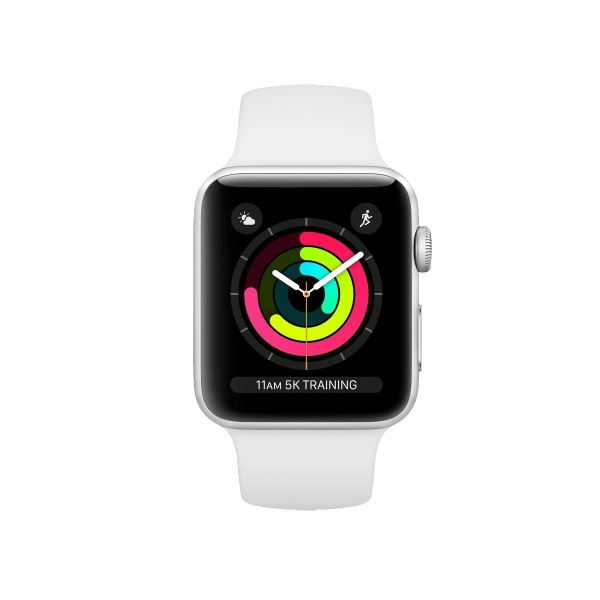 Refurbished Apple Watch Serie 3 | 38mm | Aluminium Silber | Weißes Sportarmband | GPS | WiFi