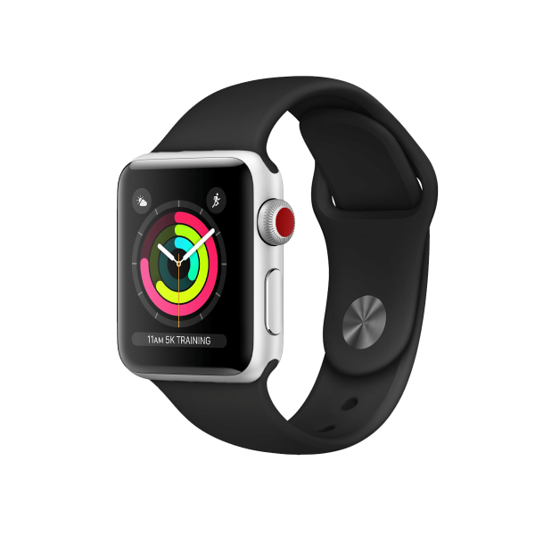 Refurbished Apple Watch Serie 3 | 38mm | Aluminium Silber | Schwarzes Sportarmband | GPS | WiFi + 4G