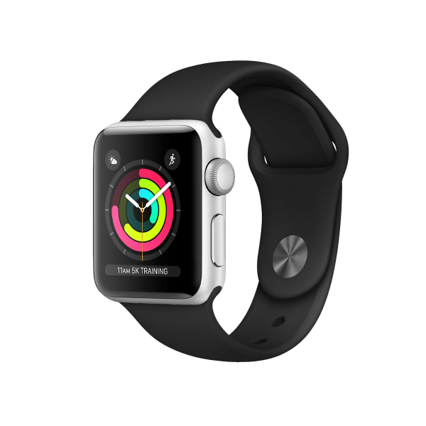 Refurbished Apple Watch Serie 3 | 38mm | Aluminium Silber | Schwarzes Sportarmband | GPS | WiFi