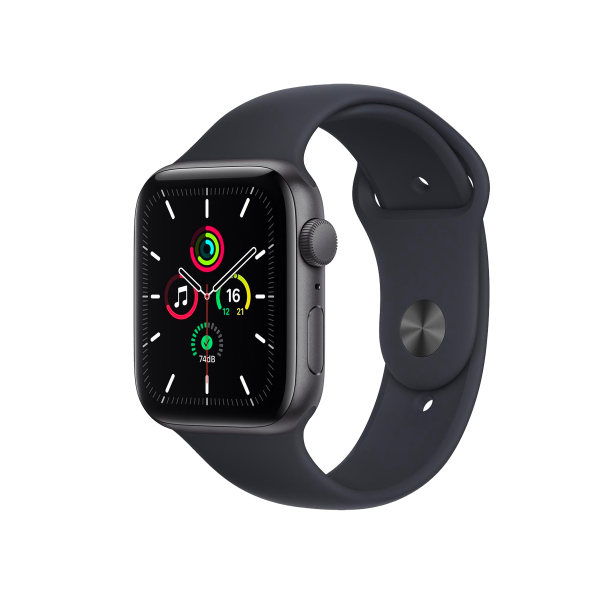 Refurbished Apple Watch Serie SE | 44mm | Aluminium Spacegrau | Schwarzes Sportarmband | GPS | WiFi