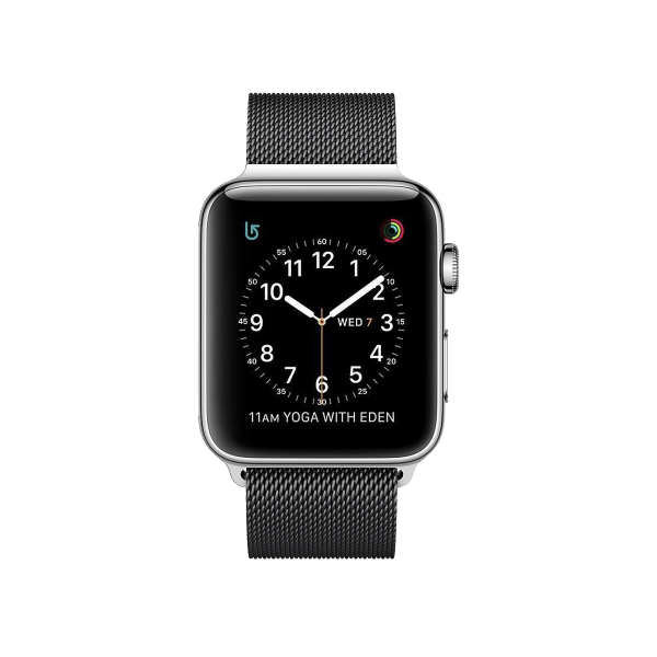 Refurbished Apple Watch Serie 2 | 42mm | Stainless Steel Silber | Schwarzes Sportarmband | GPS | WiFi