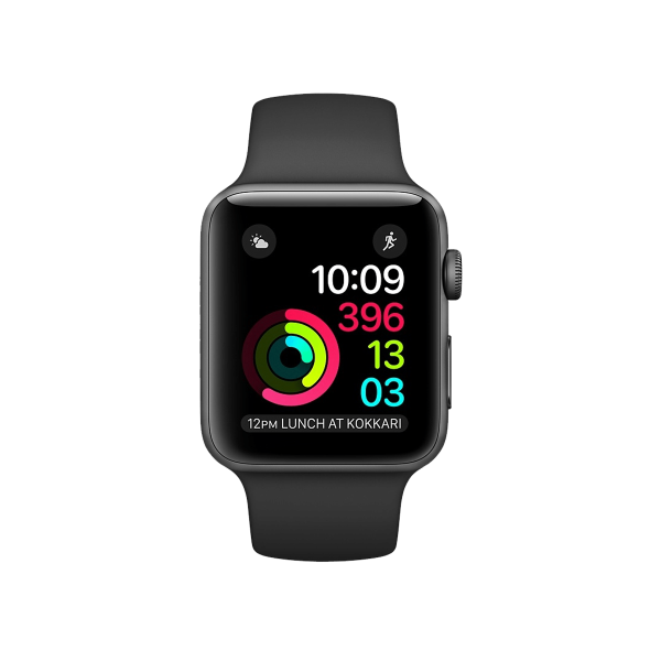 Refurbished Apple Watch Serie 2 | 42mm | Aluminium Spacegrau | Schwarzes Sportarmband | GPS | WiFi