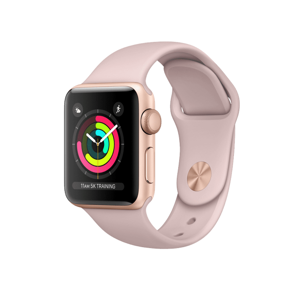 Refurbished Apple Watch Serie 3 | 38mm | Aluminium Gold | Rosa Sportarmband | GPS | WiFi + 4G