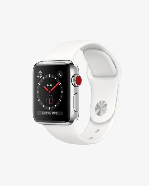 Refurbished Apple Watch Serie 3 | 38mm | Stainless Steel Silber | Weißes Sportarmband | GPS | WiFi + 4G