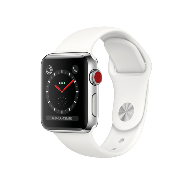 Refurbished Apple Watch Serie 3 | 38mm | Stainless Steel Silber | Weißes Sportarmband | GPS | WiFi + 4G