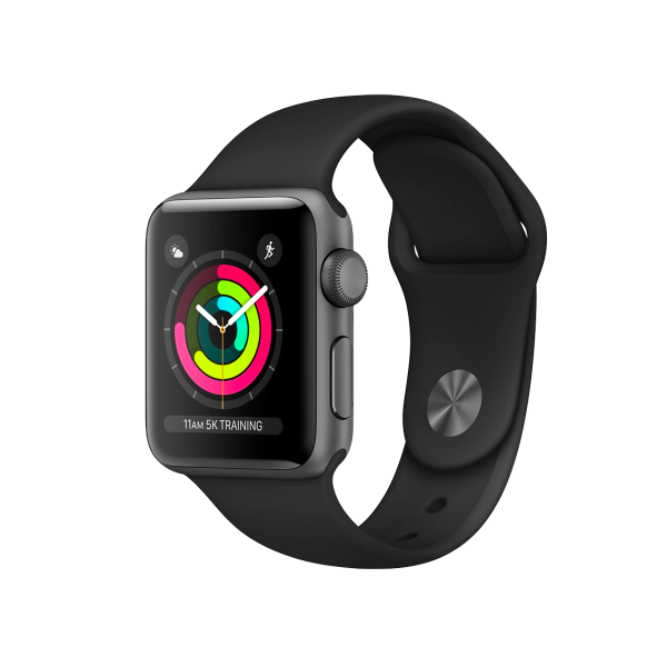 Refurbished Apple Watch Serie 3 | 38mm | Aluminium Spacegrau | Schwarzes Sportarmband | GPS | WiFi