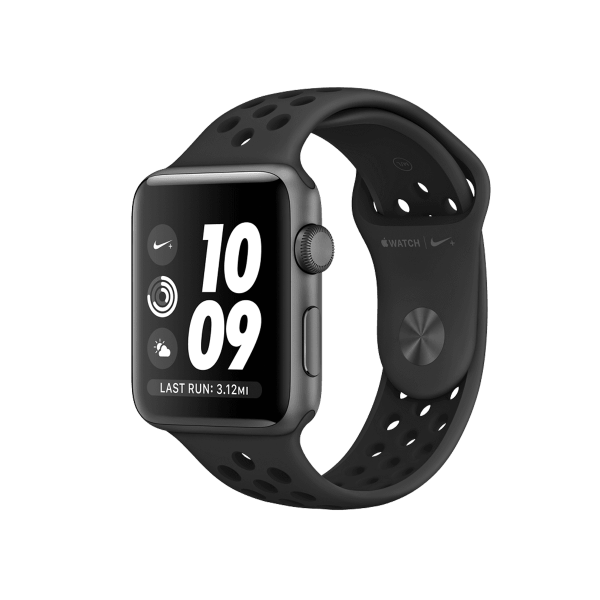 Refurbished Apple Watch Serie 3 | 42mm | Aluminium Spacegrau | Schwarzes Sportarmband | Nike+ | GPS | WiFi