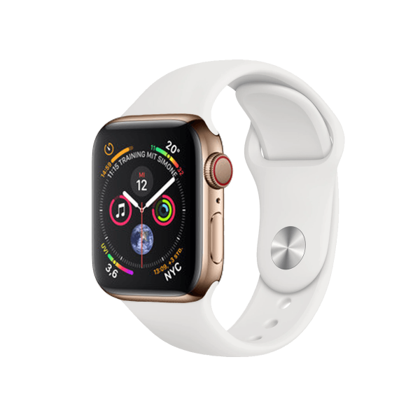 Refurbished Apple Watch Serie 4 | 40mm | Stainless Steel Gold | Weißes Sportarmband | GPS | WiFi + 4G