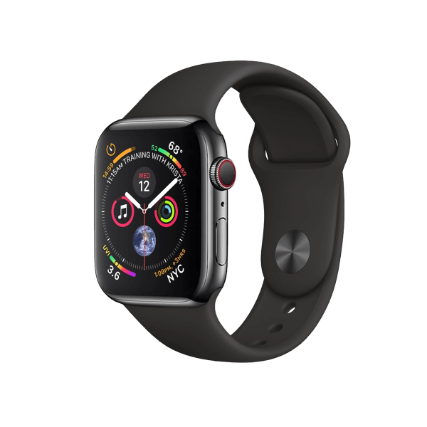 Refurbished Apple Watch Serie 4 | 40mm | Stainless Steel Schwarz | Schwarzes Sportarmband | GPS | WLAN + 4G