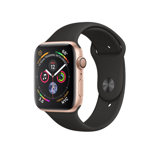 Refurbished Apple Watch Serie 4 | 44mm | Aluminium Gold | Schwarzes Sportarmband | GPS | WiFi