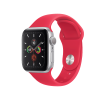 Refurbished Apple Watch Serie 5 | 40mm | Aluminium Silber | Rötes Sportarmband | GPS | WiFi + 4G