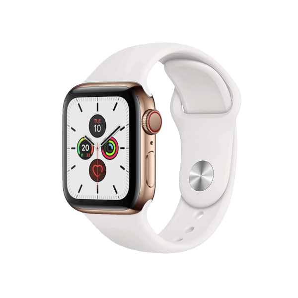Refurbished Apple Watch Series 5 | 40mm | Stainless Steel Gold | Weißes Sportarmband | GPS | WiFi + 4G