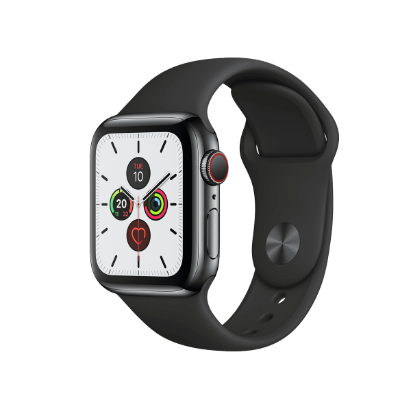 Refurbished Apple Watch Series 5 | 40mm | Titanium Spacegrau | Schwarzes Sportarmband | GPS | WiFi + 4G