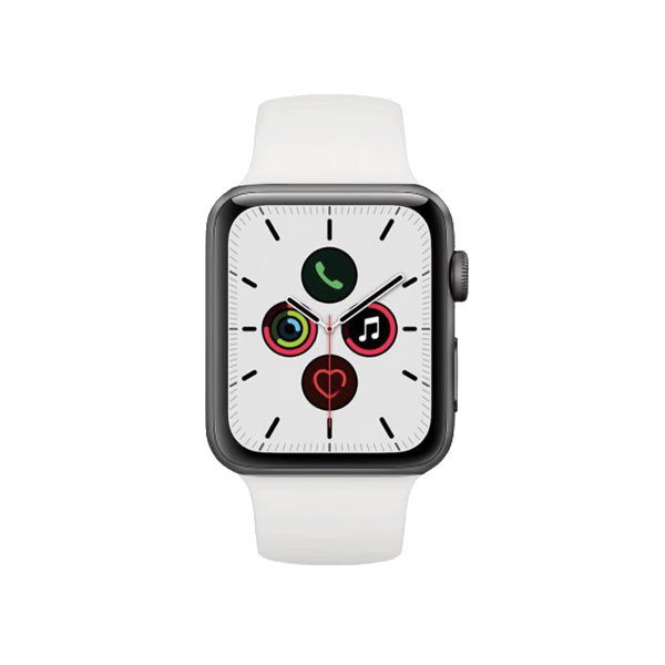 Refurbished Apple Watch Series 5 | 44mm | Aluminium Spacegrau | Wei&szlig;es Sportarmband | GPS | WiFi + 4G