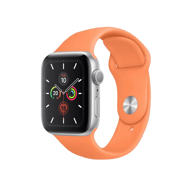 Refurbished Apple Watch Serie 5 | 44mm | Aluminium Silber | Papaya Sportarmband | GPS | WiFi + 4G