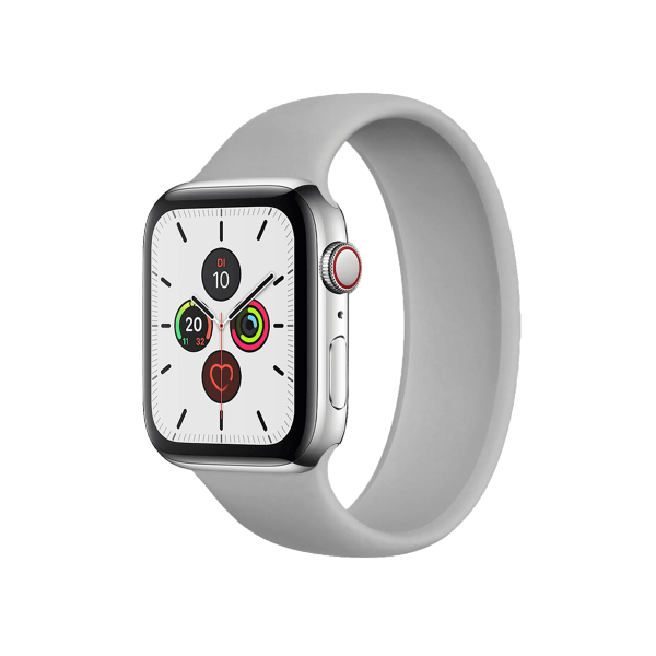 Refurbished Apple Watch Serie 5 | 44mm | Stainless Steel Silber | Graue sport loop | GPS | WiFi + 4G
