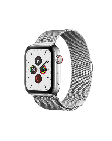 Refurbished Apple Watch Serie 5 | 44mm | Stainless Steel Silber | Silber Milanaiseband | GPS | WiFi + 4G