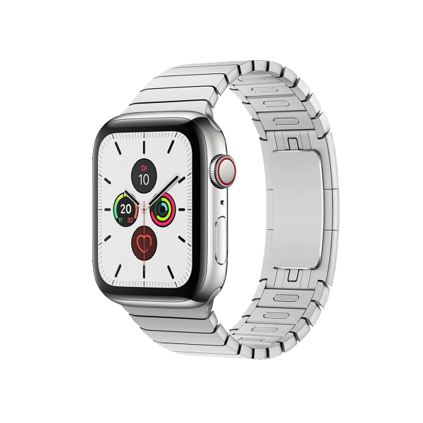 Refurbished Apple Watch Serie 5 | 44mm | Stainless Steel Silber | Silbernes Gliederarmband | GPS | WiFi