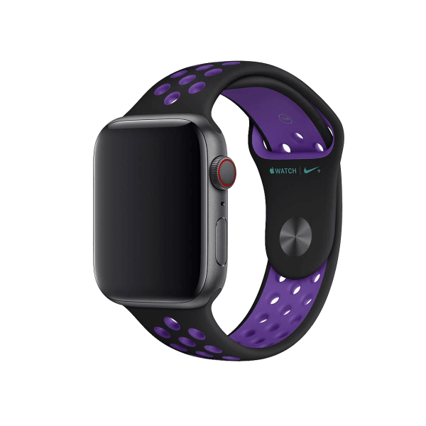 Refurbished Apple Watch Serie 5 | 44mm | Stainless Steel Schwarz | Nike Schwarz/Hyper Grape Sportarmband | GPS | WiFi + 4G