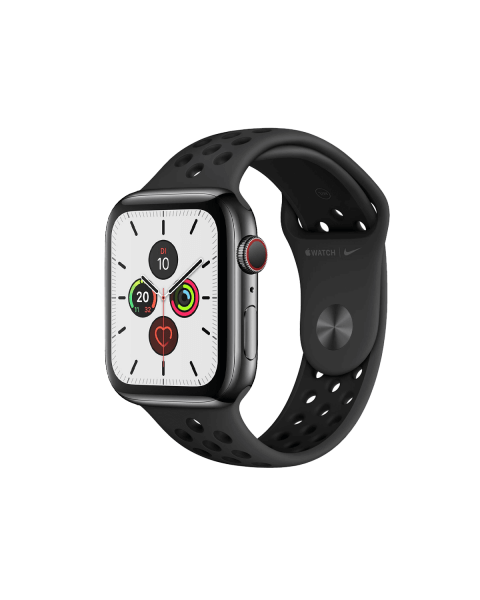 Refurbished Apple Watch Series 5 | 44mm | Stainless Steel Schwarz | Schwarzes Nike Sportarmband | GPS | WiFi + 4G