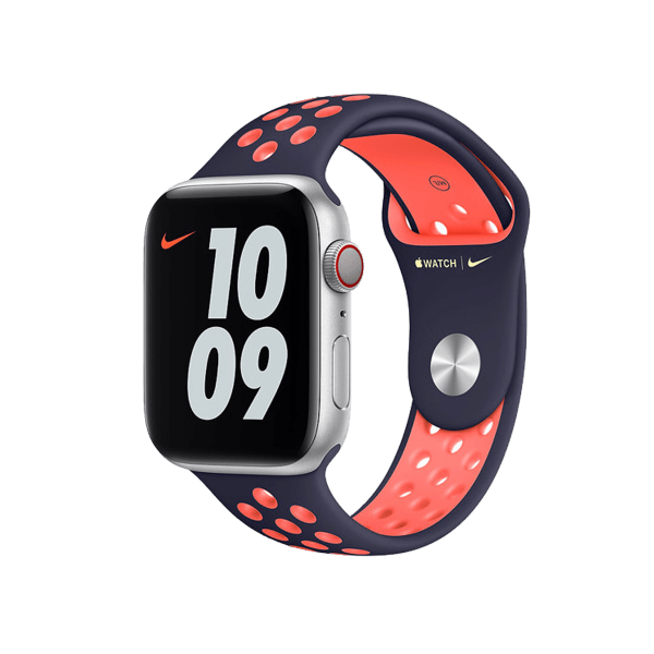 Refurbished Apple Watch Serie 5 | 44mm | Aluminium Silber | Blau/Mango Nike Sportarmband | GPS | WiFi + 4G