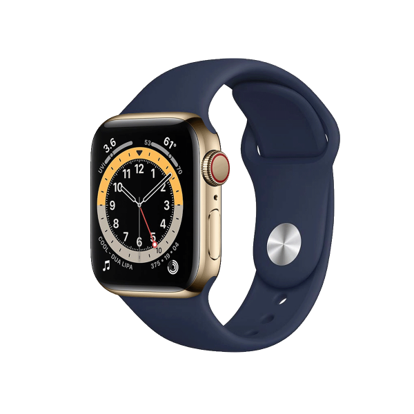 Refurbished Apple Watch Serie 6 | 40mm | Stainless Steel Gold | Deep Navy Sportarmband | GPS | WiFi + 4G
