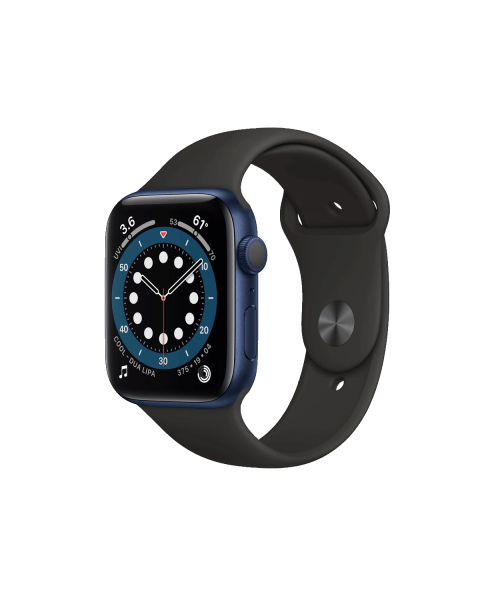 Refurbished Apple Watch Serie 6 | 44mm | Aluminium Blau | Schwarzes Sportarmband | GPS | WiFi + 4G