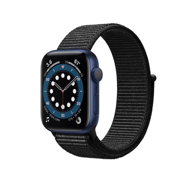Refurbished Apple Watch Serie 6 | 44mm | Aluminium Blau | Schwarzer Sport Loop | GPS | WiFi + 4G