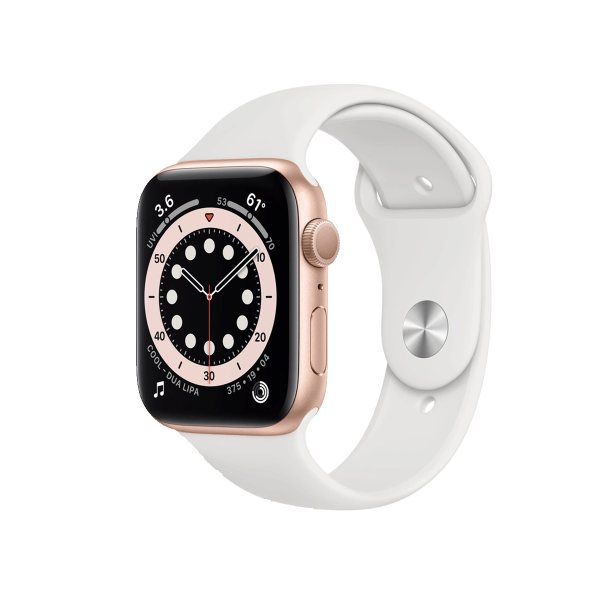 Refurbished Apple Watch Serie 6 | 44mm | Aluminium Case Gold | Wei&szlig;es Sportarmband | GPS | WiFi + 4G