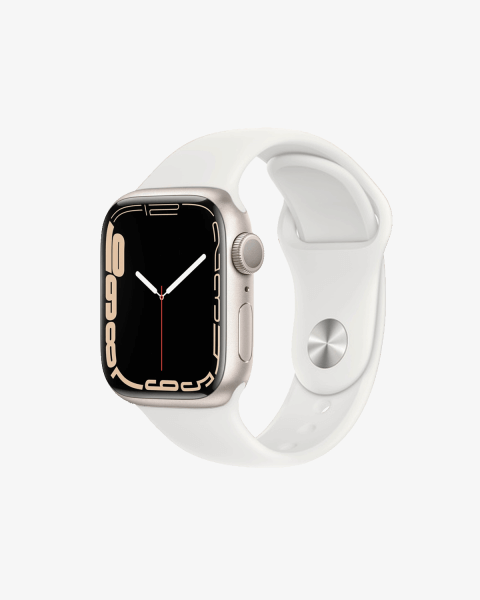 Refurbished Apple Watch Serie 7 | 41mm | Aluminium Starlight Weiß | Weißes Sportarmband | GPS | WiFi + 4G