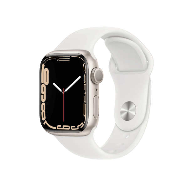 Refurbished Apple Watch Serie 7 | 41mm | Aluminium Starlight Weiß | Weißes Sportarmband | GPS | WiFi + 4G