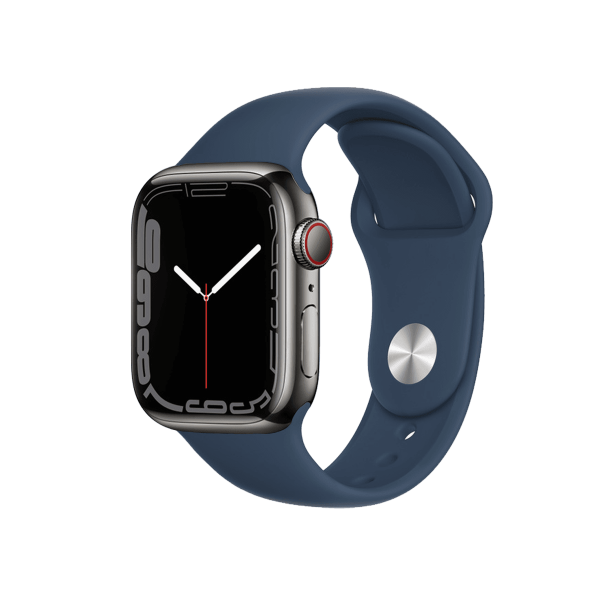 Refurbished Apple Watch Serie 7 | 41mm | Stainless Steel Graphit | Blaues Sportarmband | GPS | WiFi + 4G