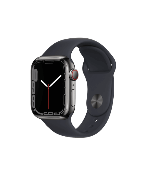 Refurbished Apple Watch Serie 7 | 41mm | Stainless Graphit | Mitternachtsblaues Sportarmband | GPS | WiFi + 4G