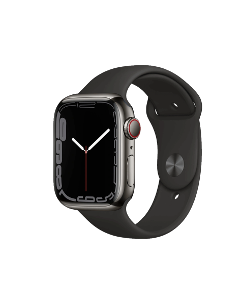 Refurbished Apple Watch Serie 7 | 41mm | Stainless Steel Graphit | Schwarzes Sportarmband | GPS | WiFi + 4G