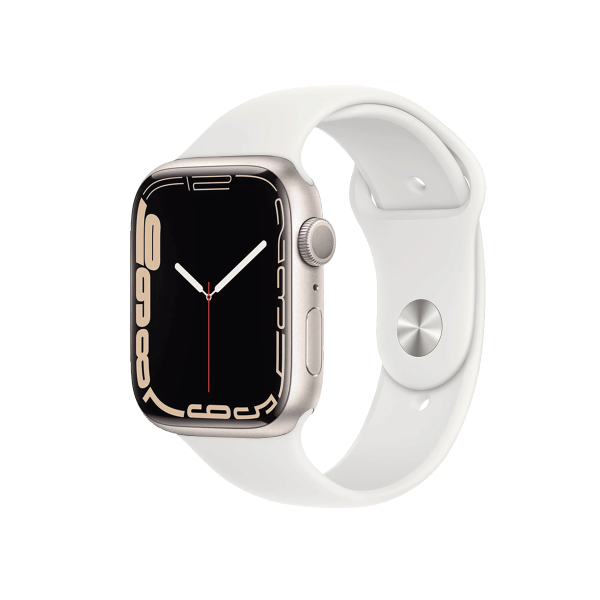 Refurbished Apple Watch Serie 7 | 45mm | Aluminium Starlight Wei&szlig; | Wei&szlig;es Sportarmband | GPS | WiFi + 4G