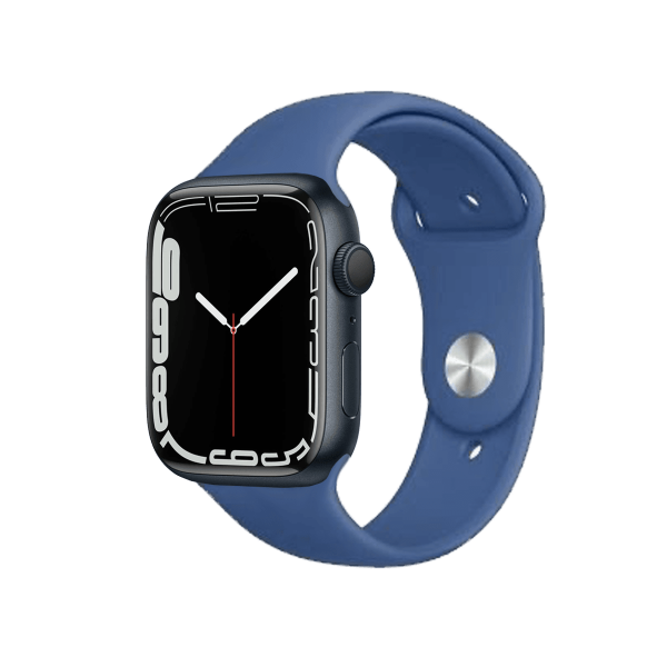 Refurbished Apple Watch Serie 7 | 45mm | Aluminium Mitternachtsblau | Delfter Blau Sportarmband | GPS | WiFi