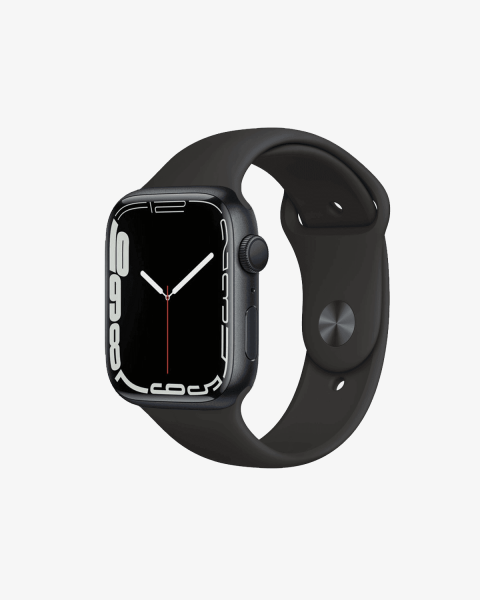 Refurbished Apple Watch Serie 7 | 45mm | Aluminium Mitternachtsblau | Schwarzes Sportarmband | GPS | WiFi