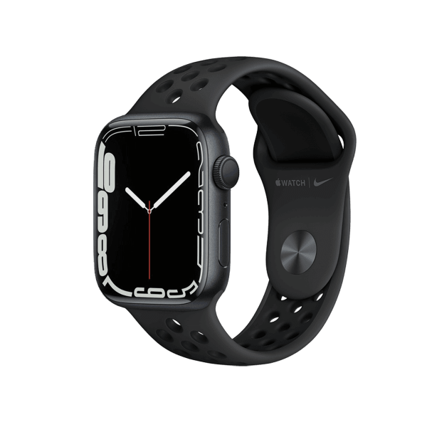 Refurbished Apple Watch Serie 7 | 45mm | Aluminium Mitternachtsblau | Schwarzes Nike Sportarmband | GPS | WiFi