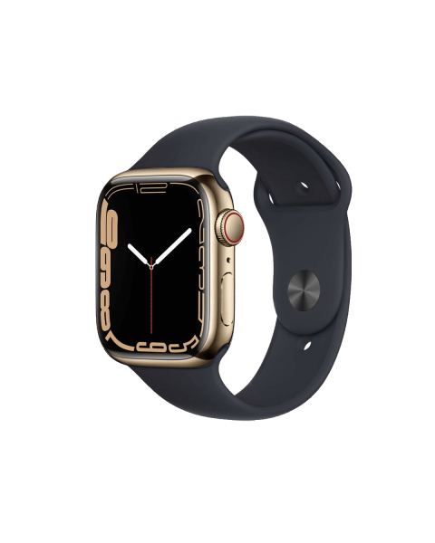 Apple Watch Serie 7 | 45mm | Stainless Gold | Mitternachtsblaues Sportarmband | GPS | WiFi + 4G