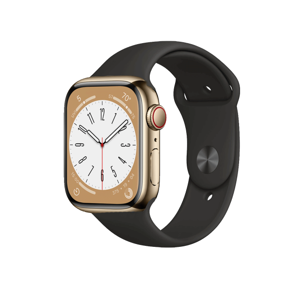 Refurbished Apple Watch Serie 7 | 45mm | Aluminium Gold | Schwarzes Sportarmband | GPS | WiFi + 4G